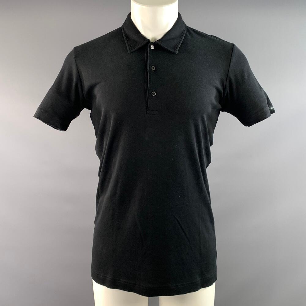 DOLCE & GABBANA Size M Black Solid Cotton Pointed Collar Polo